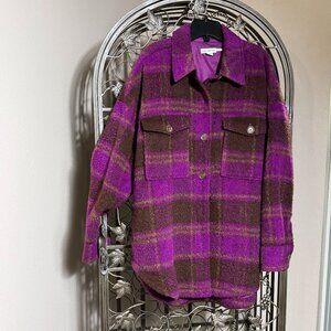 NEW Good American Plaid Wool Blend Jacket Size 1/2 (US sizes 2-4) - Pop Thistle